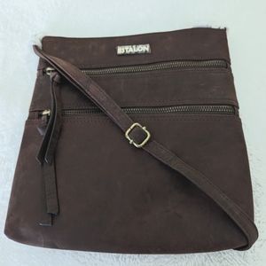 NWT Estalon Dark Brown Distressed Leather Crossbody Bag Purse